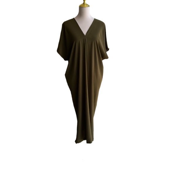 0066/  Army Green Dress Viscose Crinkle Airflow - Picture 8 of 8